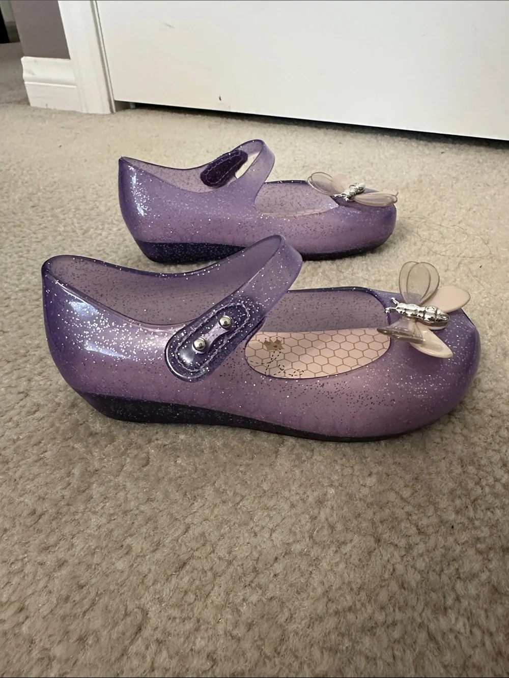 Mini Melissa Glitter Purple Jelly Mary Janes with Bee Charms